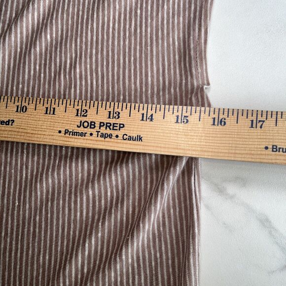 TAHARI Tan White Sleeveless Striped 100% Linen Back Button Top Tunic Size Small - Picture 5 of 12